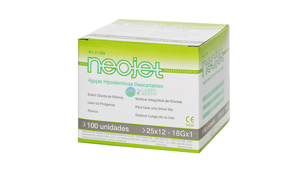 Agujas Hipodérmicas Cono Verde Neojet 100u.